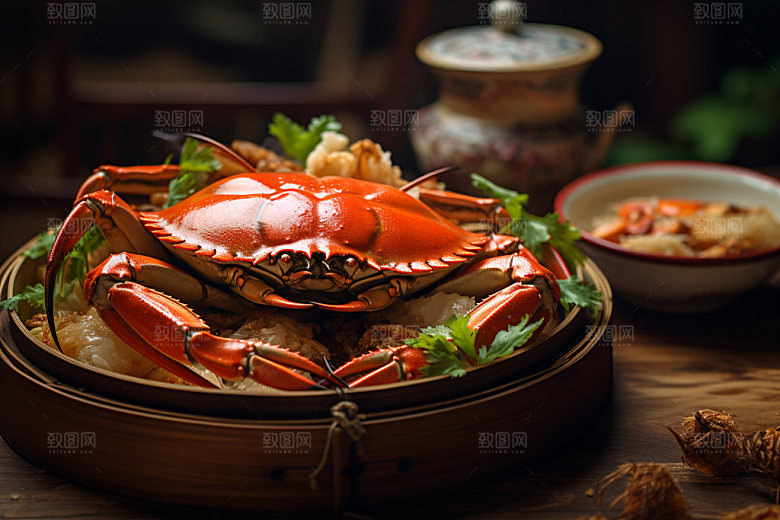 大闸蟹帝王蟹美食摄影图