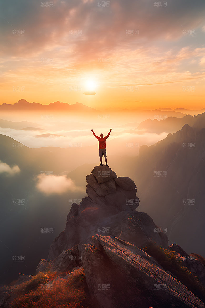 登顶爬山登山摄影图