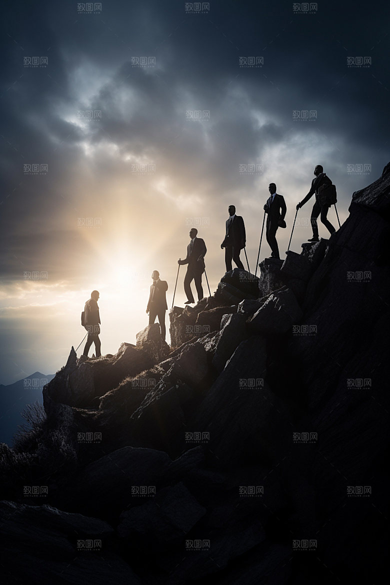 登山登顶鸟瞰摄影图