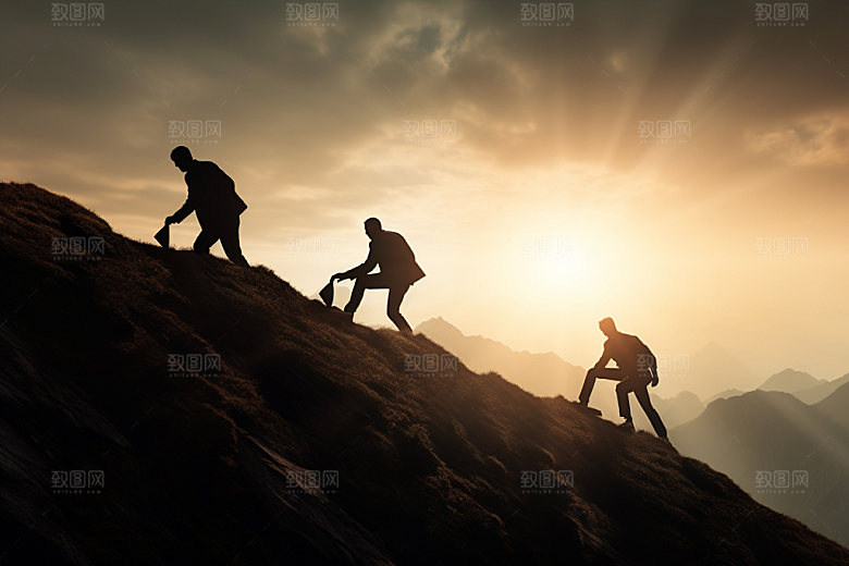 登山爬山鸟瞰摄影图
