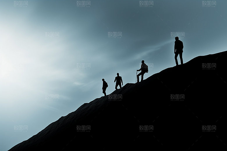 登山努力登顶摄影图
