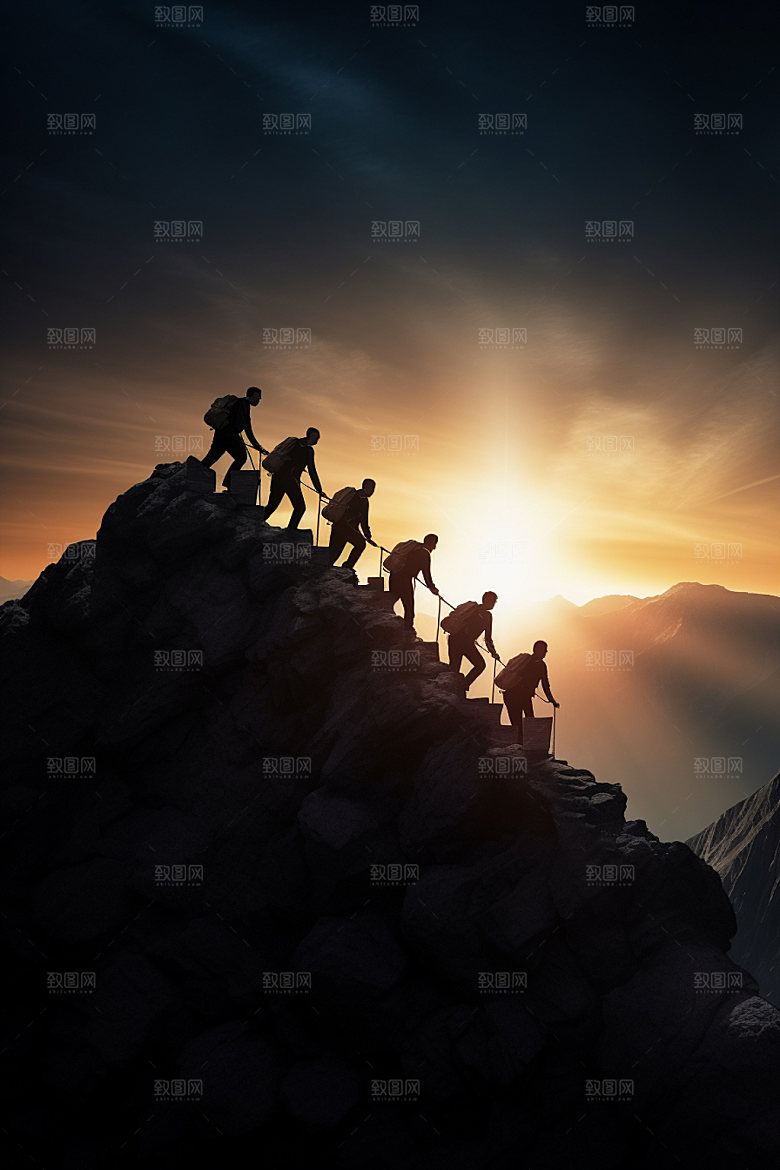 登山鸟瞰勇攀高峰摄影图