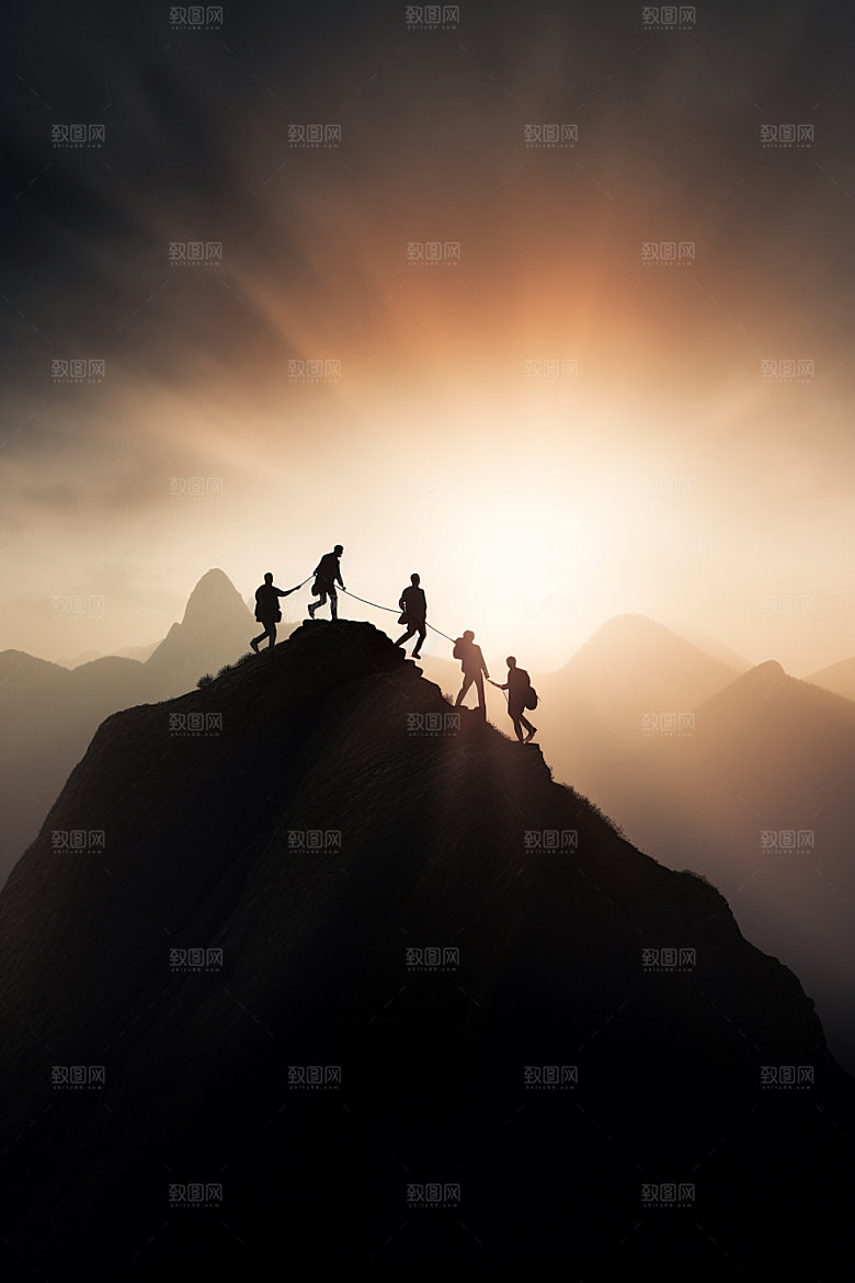 登山努力登顶摄影图