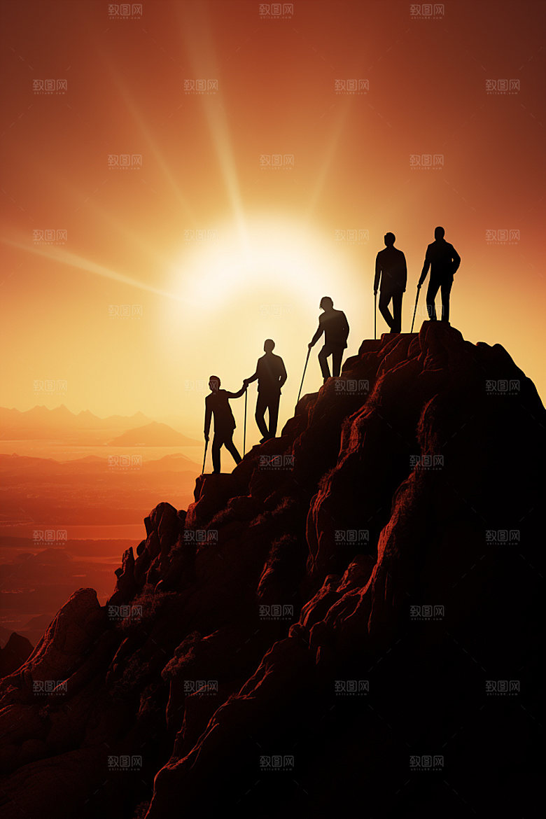 登山企业精神登顶摄影图