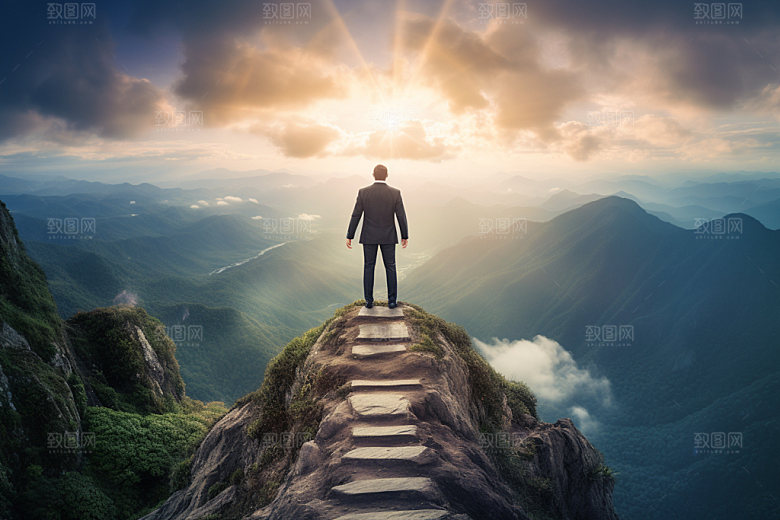 登山努力登顶摄影图