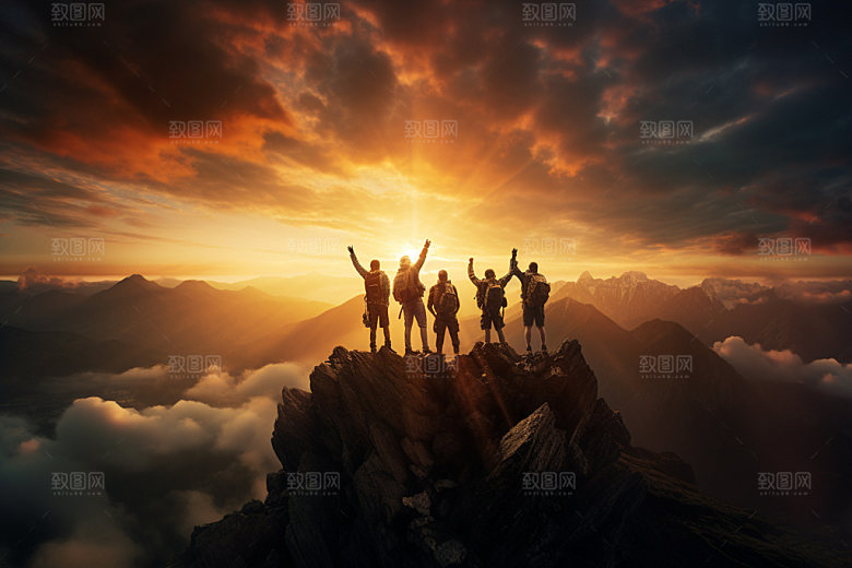 登山勇攀高峰爬山摄影图