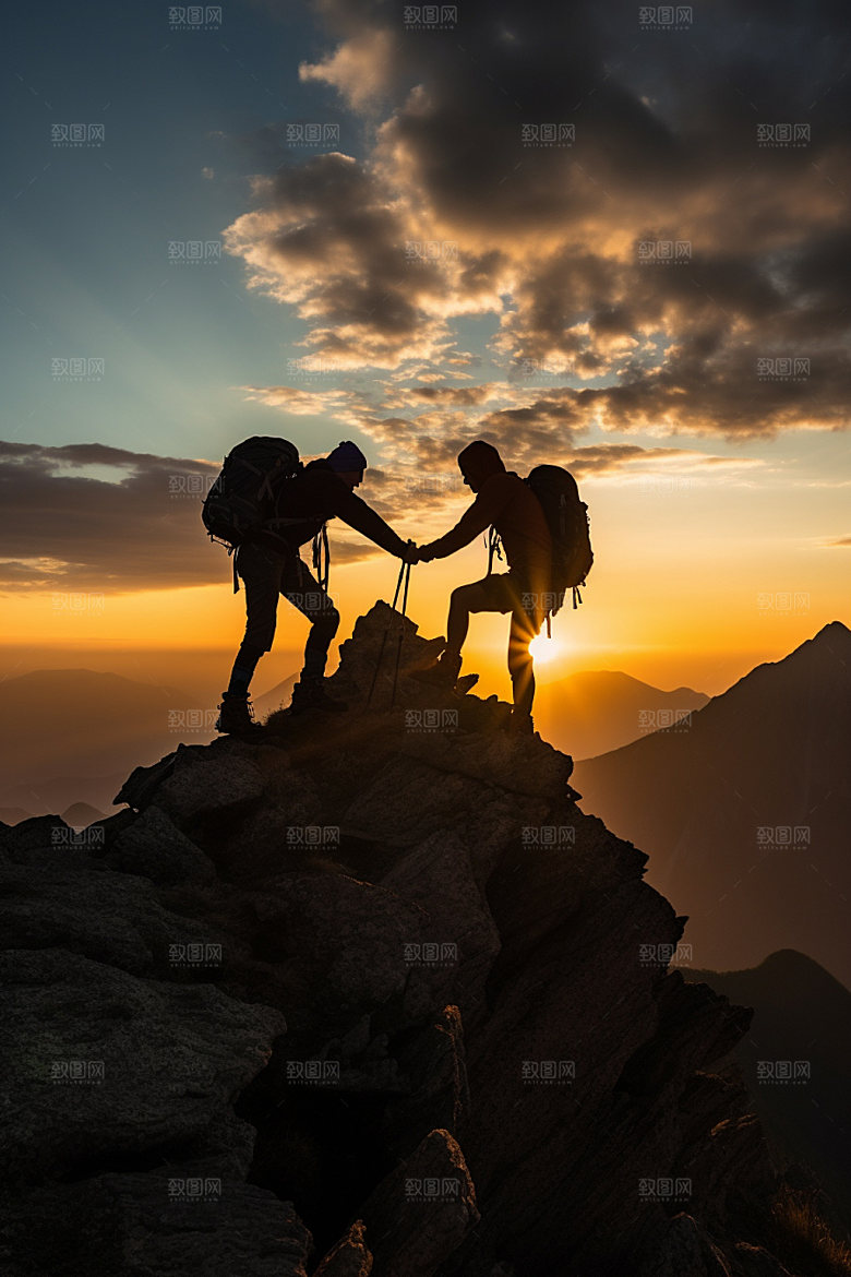 登山爬山鸟瞰摄影图