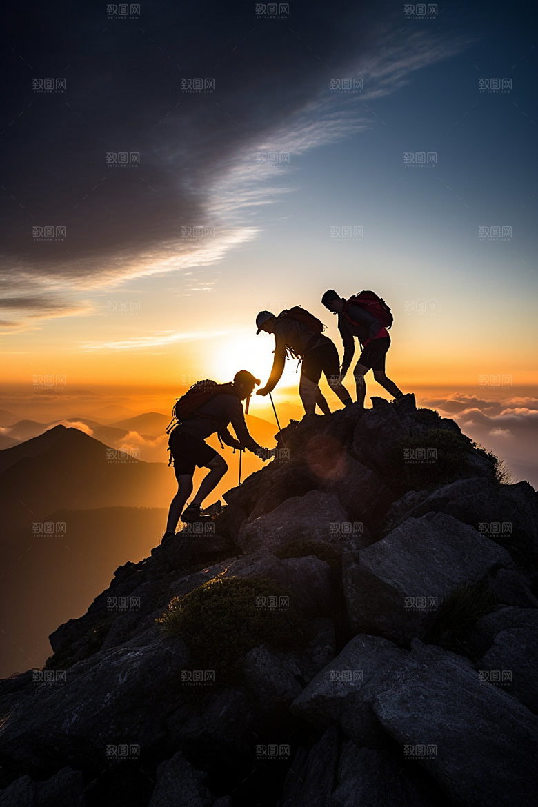登山鸟瞰勇攀高峰摄影图