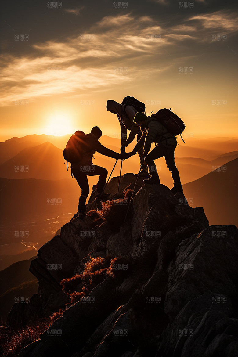 登山鸟瞰登顶摄影图