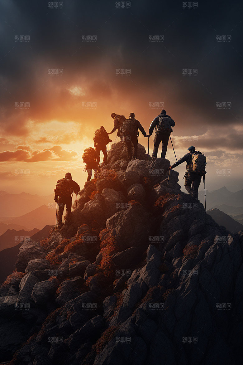 登山鸟瞰拼搏摄影图