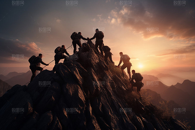 登山企业精神登顶摄影图