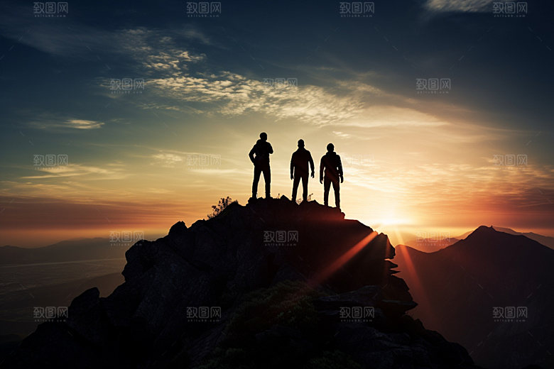 登山鸟瞰企业精神摄影图