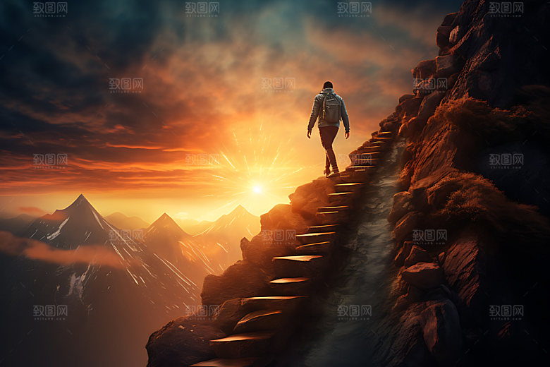 登山拼搏山顶摄影图