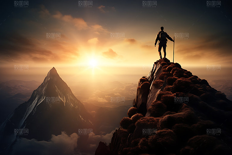 登山顶峰努力摄影图