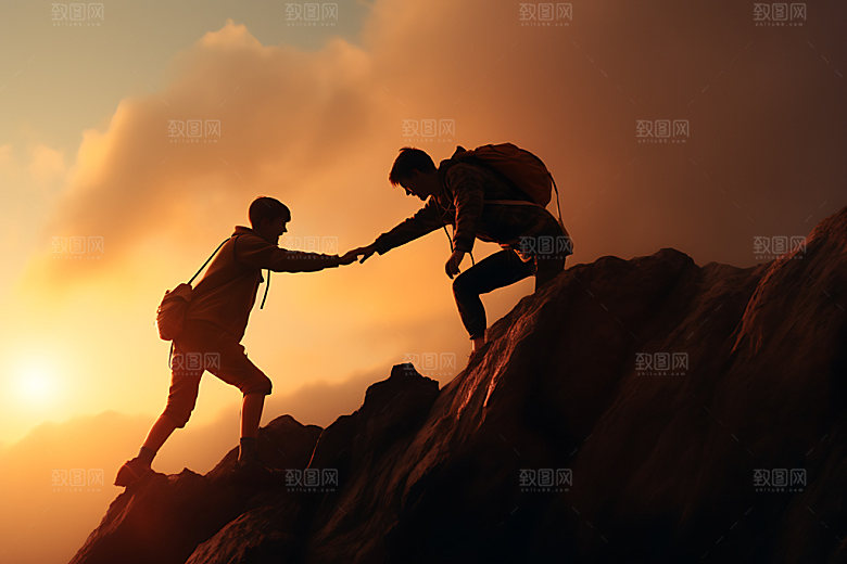 登山奋斗顶峰摄影图