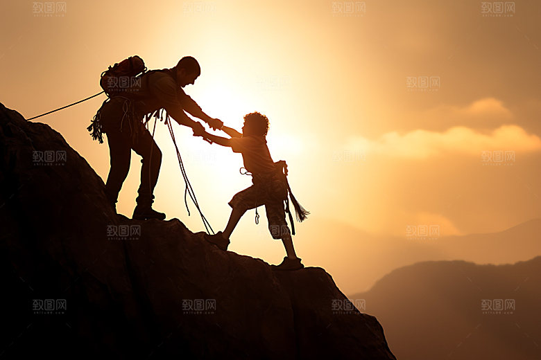 登山顶峰成功摄影图