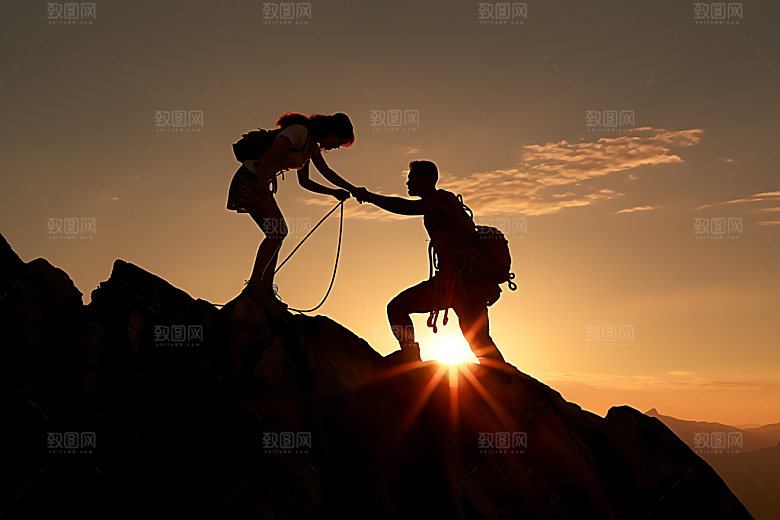 登山努力拼搏摄影图