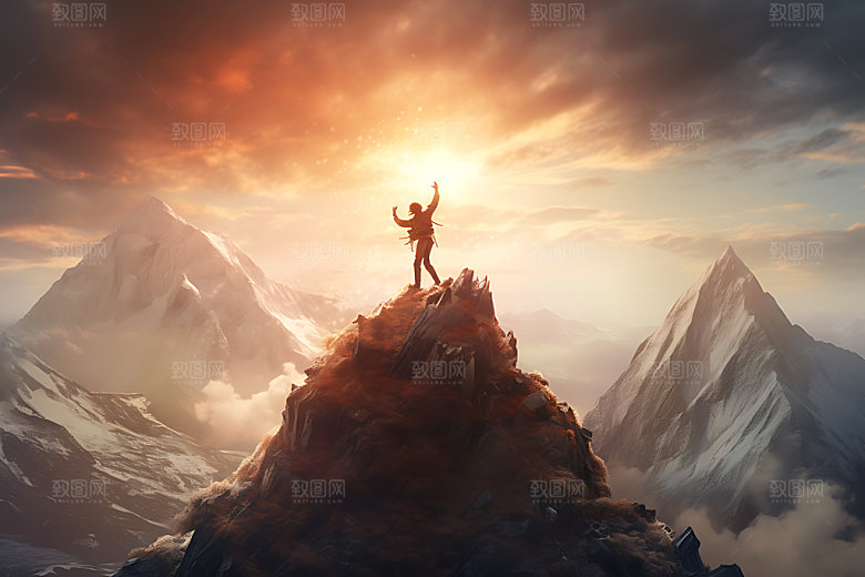 登山顶峰一览众山小摄影图