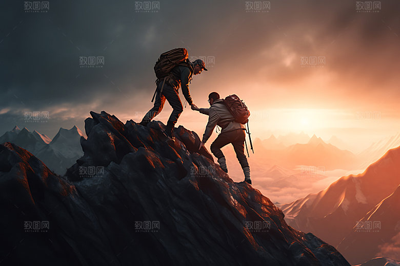 登山攀登顶峰摄影图