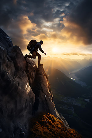 登山一览众山小努力摄影图