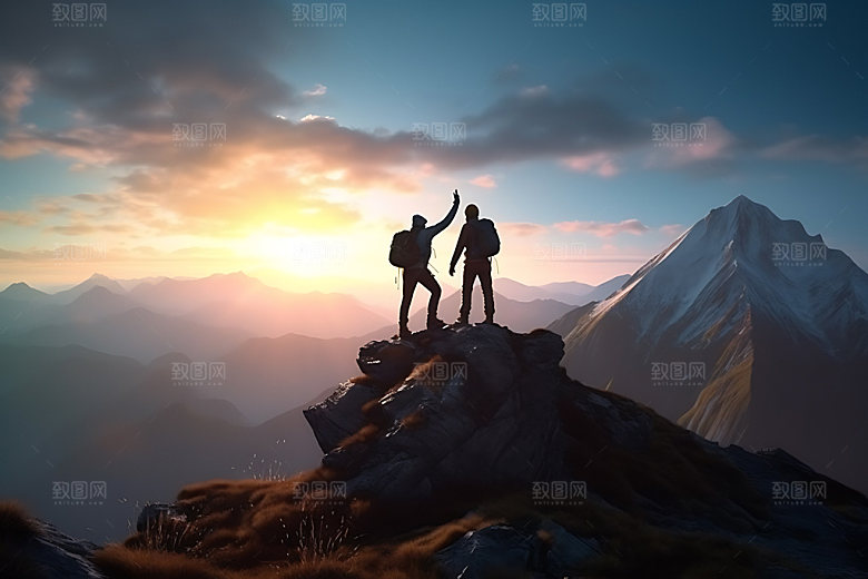 登山奋斗成功摄影图