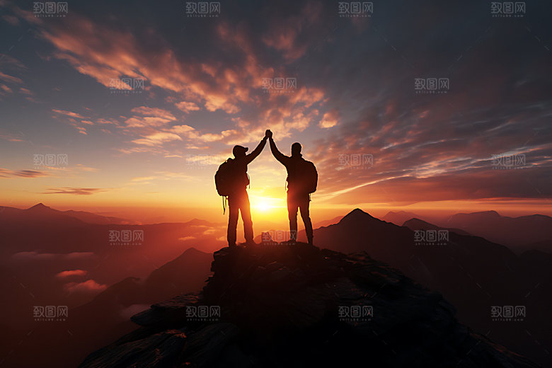 登山企业精神登顶摄影图
