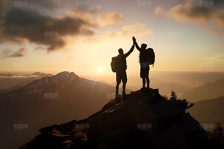 登山一览众山小爬山摄影图