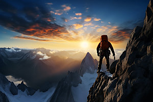 登山企业精神顶峰摄影图