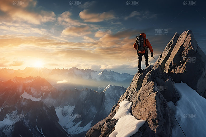 登山拼搏奋斗摄影图