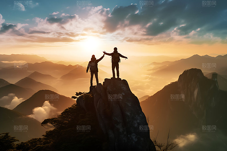 登山山顶奋斗摄影图