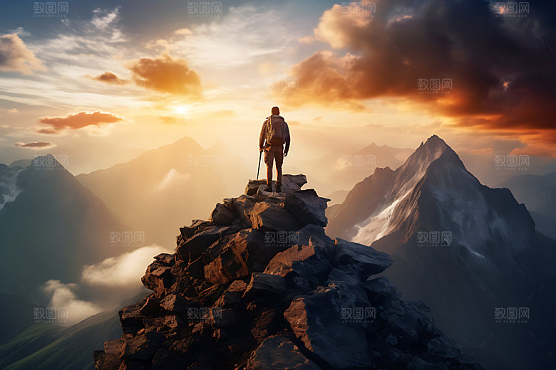 登山拼搏爬山摄影图