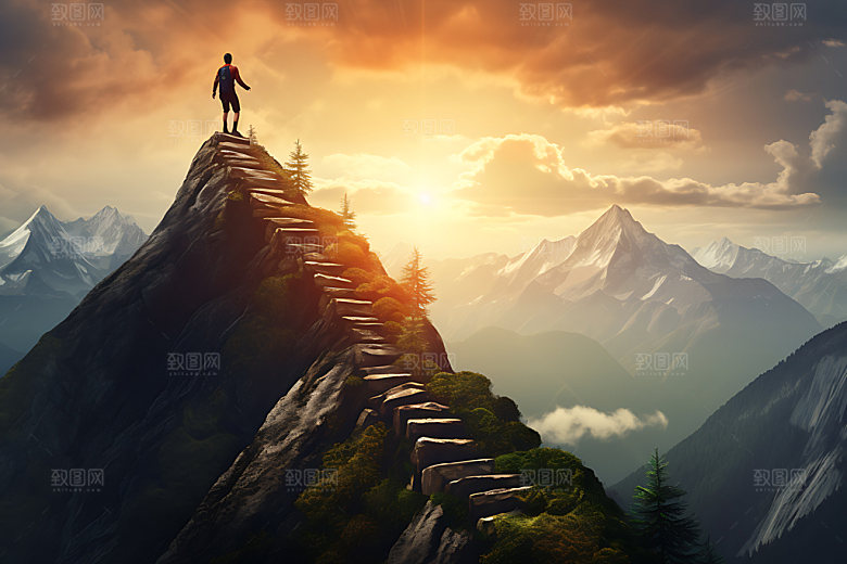 登山拼搏登顶摄影图