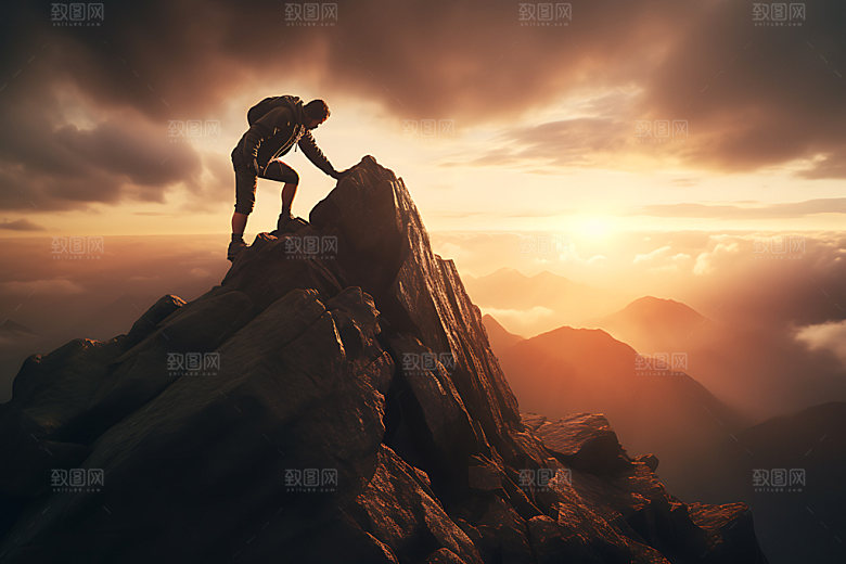 登山企业精神成功摄影图