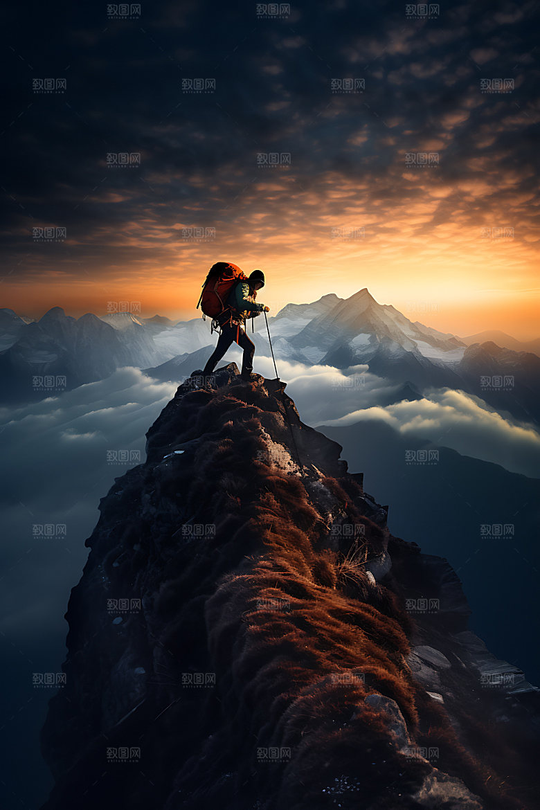 登山努力登顶摄影图