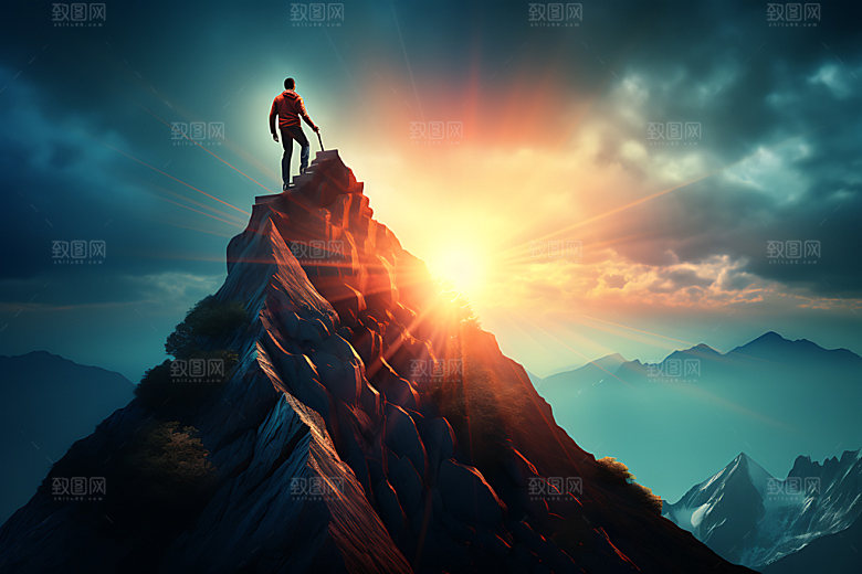 登山攀登拼搏摄影图