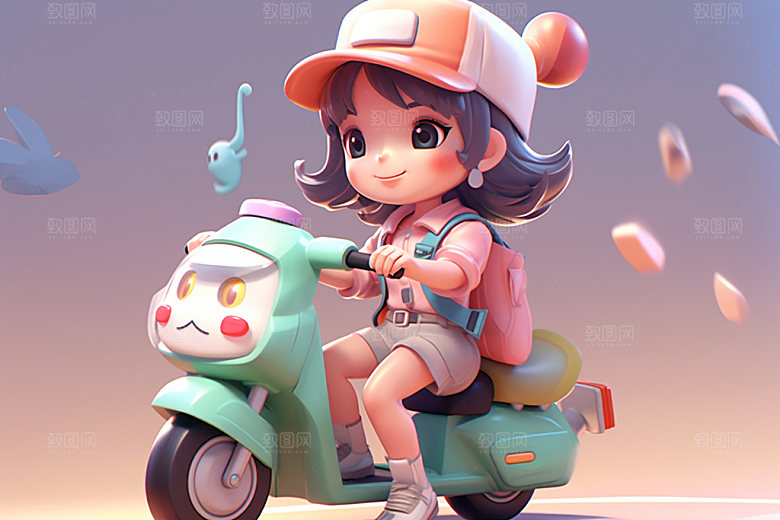 电动车女孩唯美场景模型