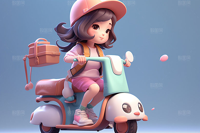 电动车女孩唯美人物模型