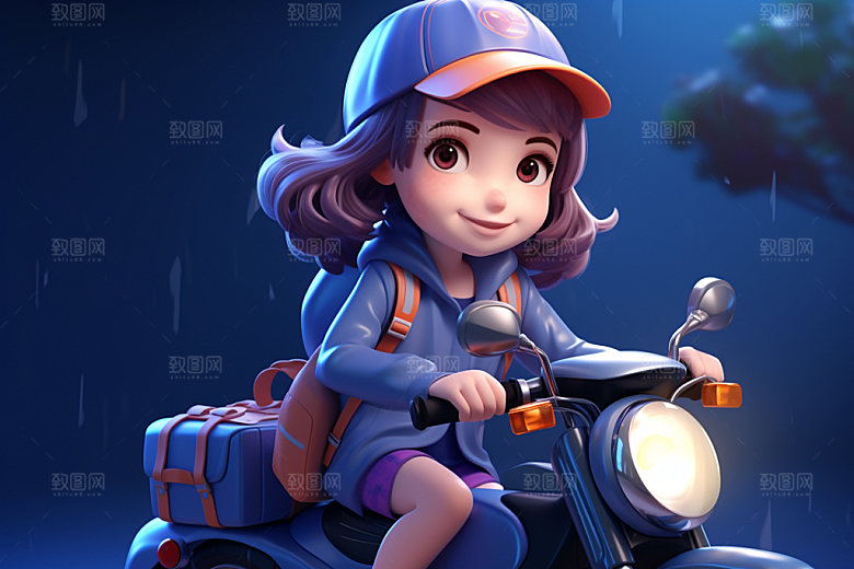 电动车女孩可爱休闲模型