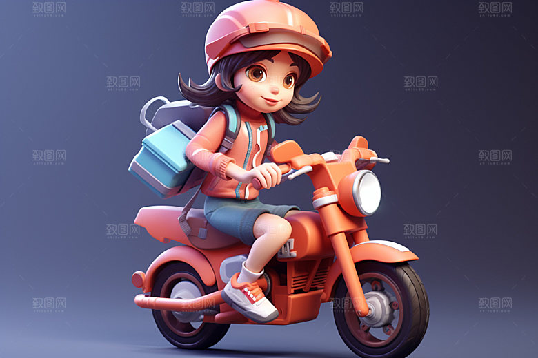 电动车女孩休闲场景模型