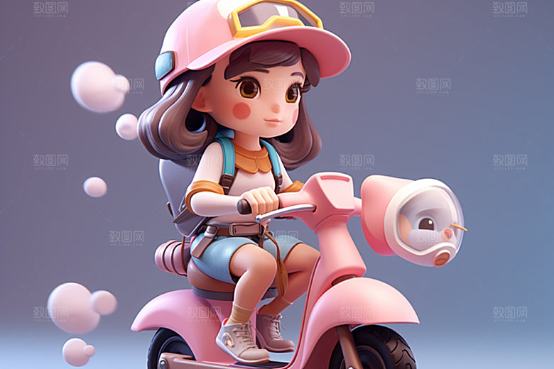 电动车女孩立体休闲模型