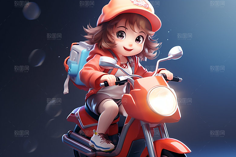 电动车女孩唯美立体模型