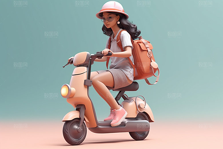 电动车女孩可爱时尚模型