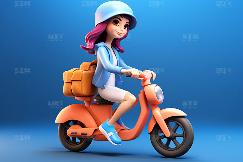 电动车女孩场景趣味模型