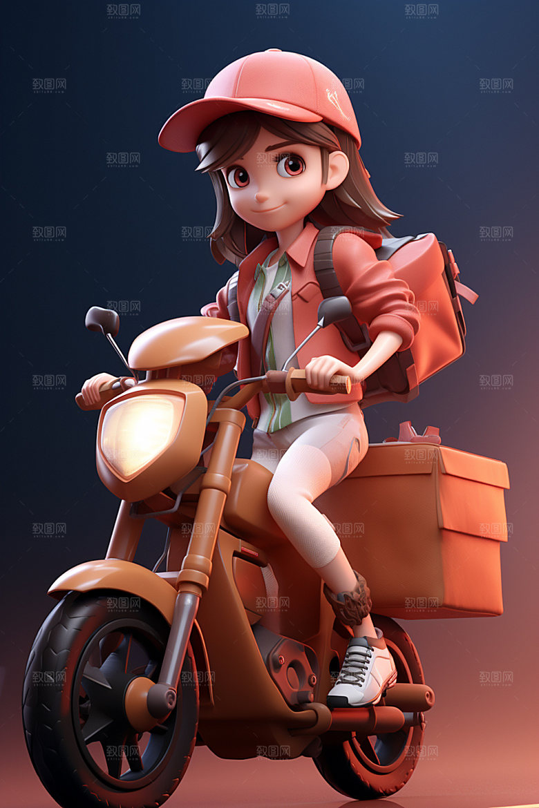 电动车女孩高清休闲模型