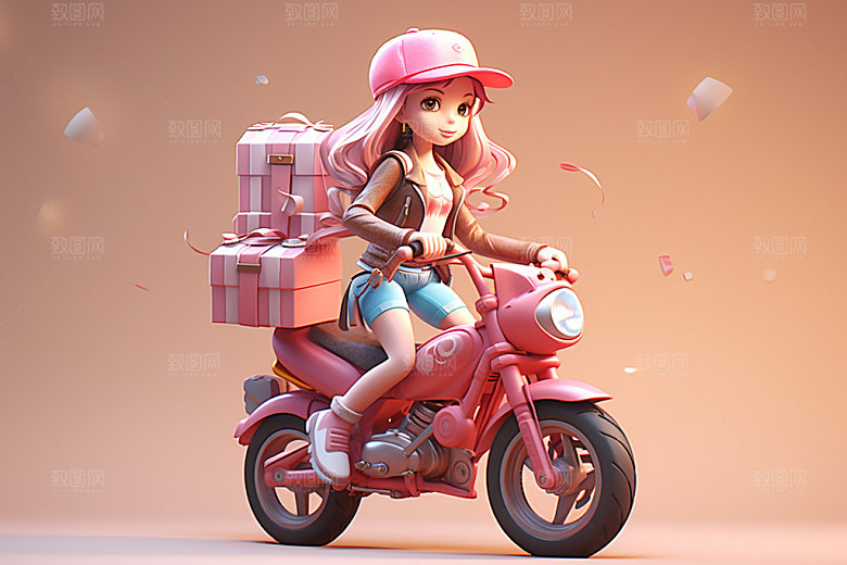 电动车女孩时尚人物模型