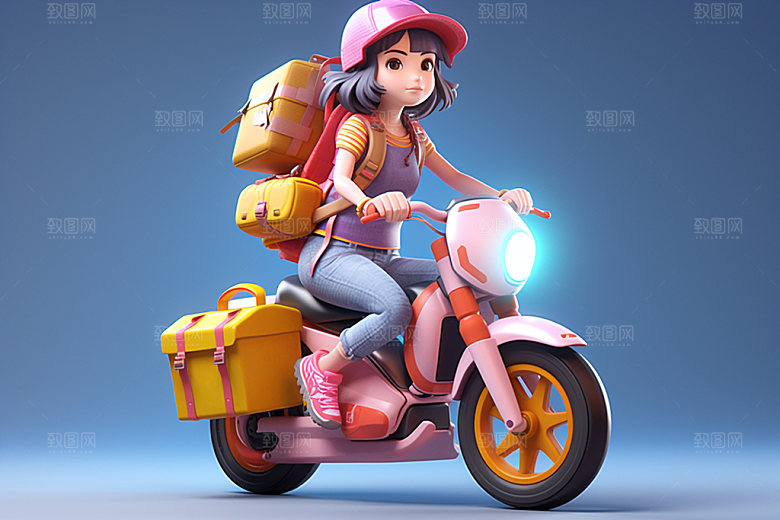 电动车女孩立体唯美模型