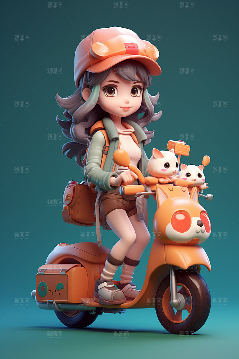 电动车女孩3D场景模型