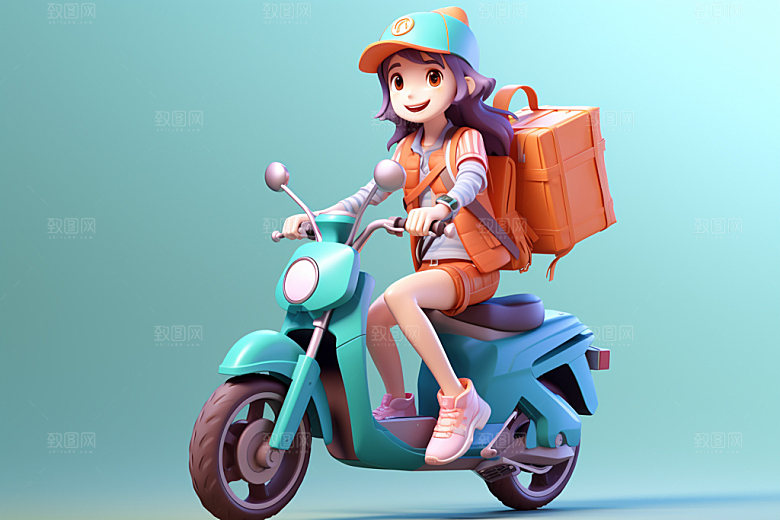 电动车女孩场景高清模型