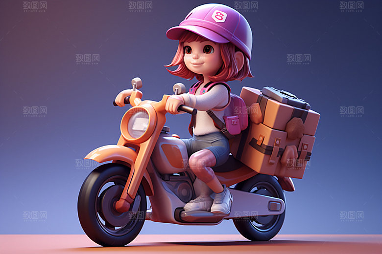 电动车女孩立体场景模型