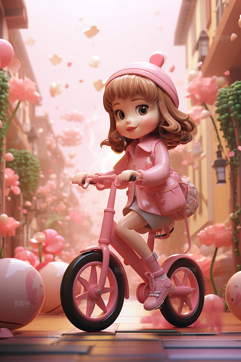 电动车女孩3D场景模型